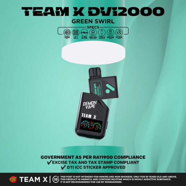 Team X DV12000 Disposable Vape Green Swirl